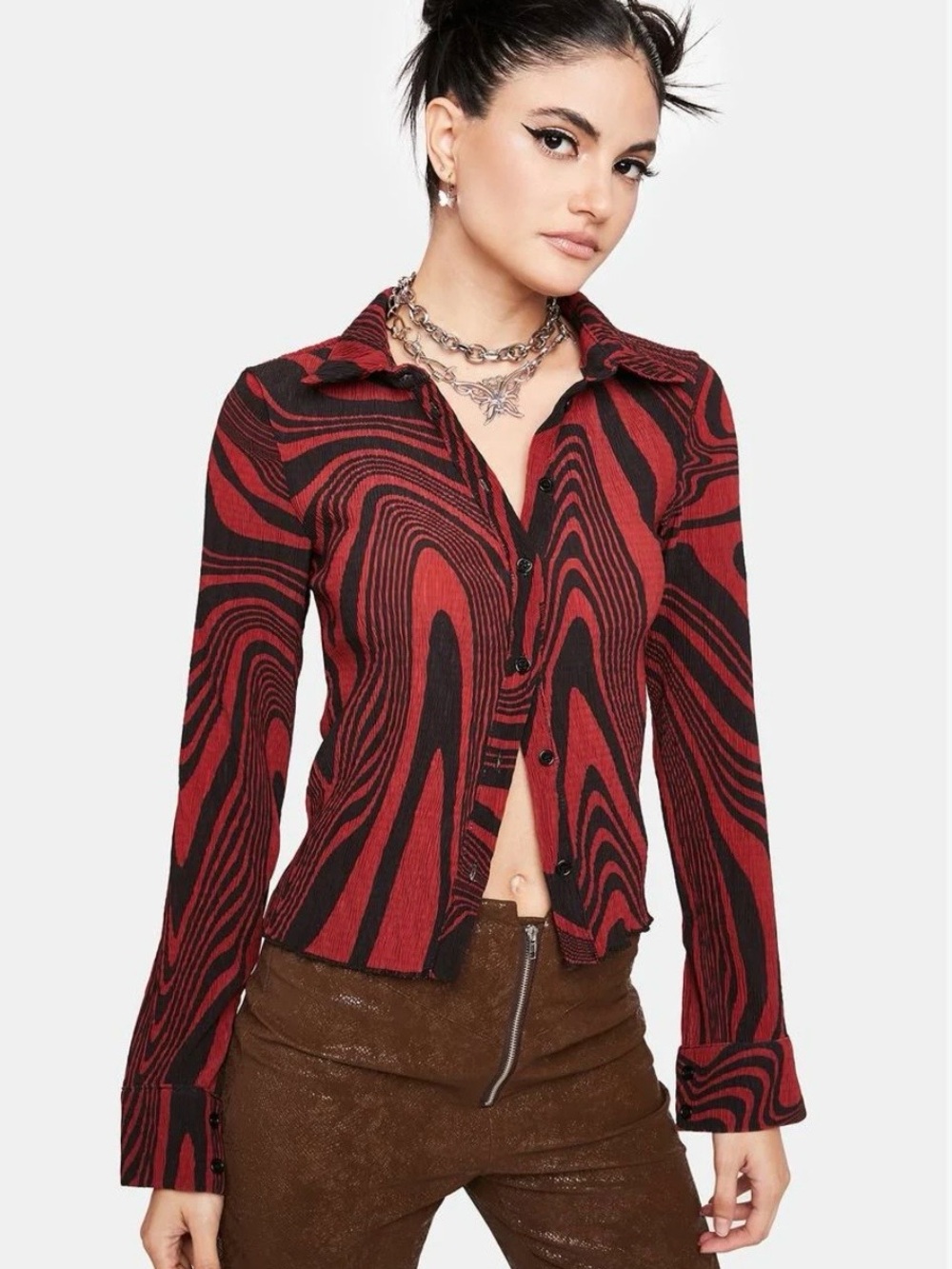 Jaded London Red & Black Swirl Button-Down Shirt